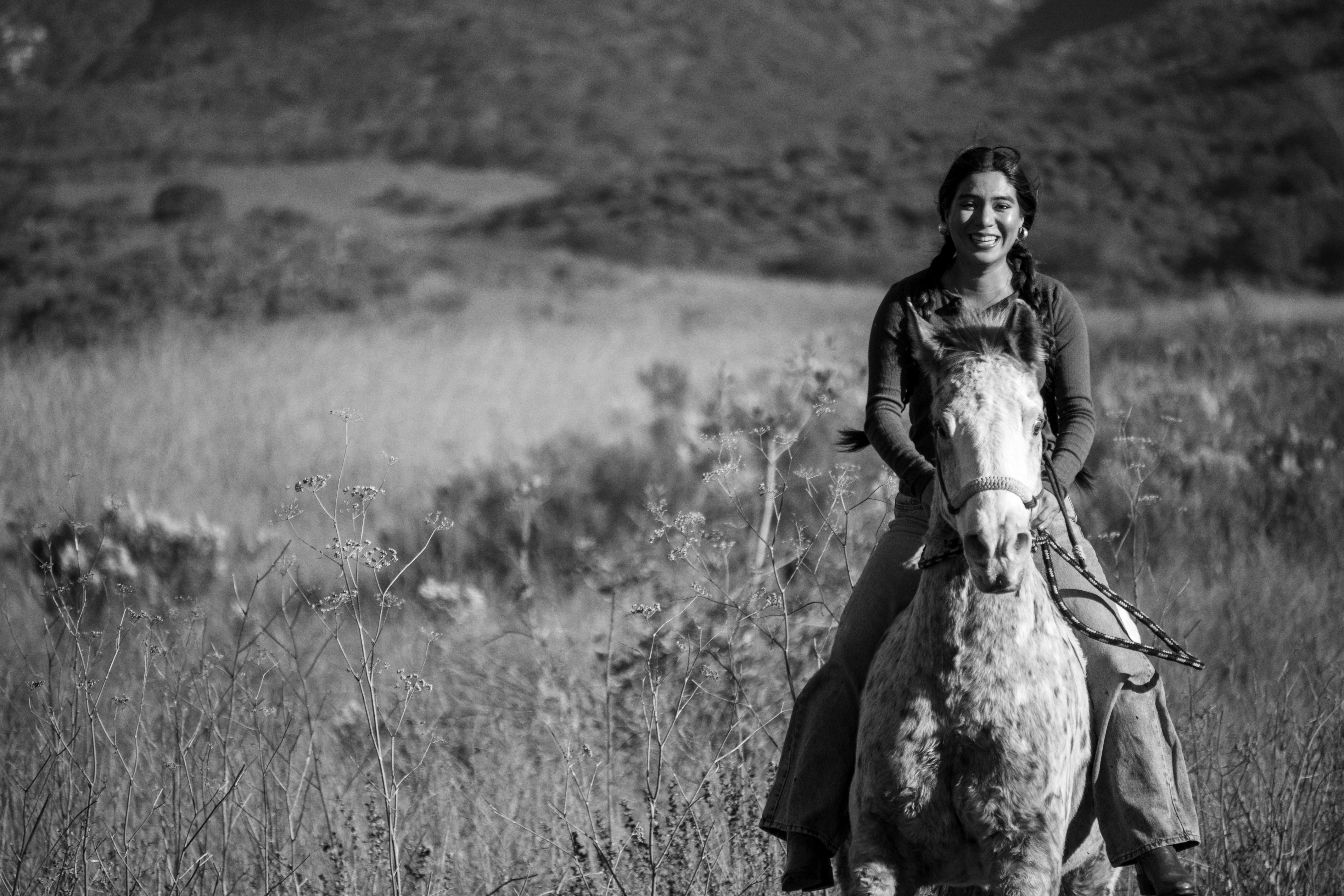 Anna riding Pompy toward the camera at Potrero Ranch